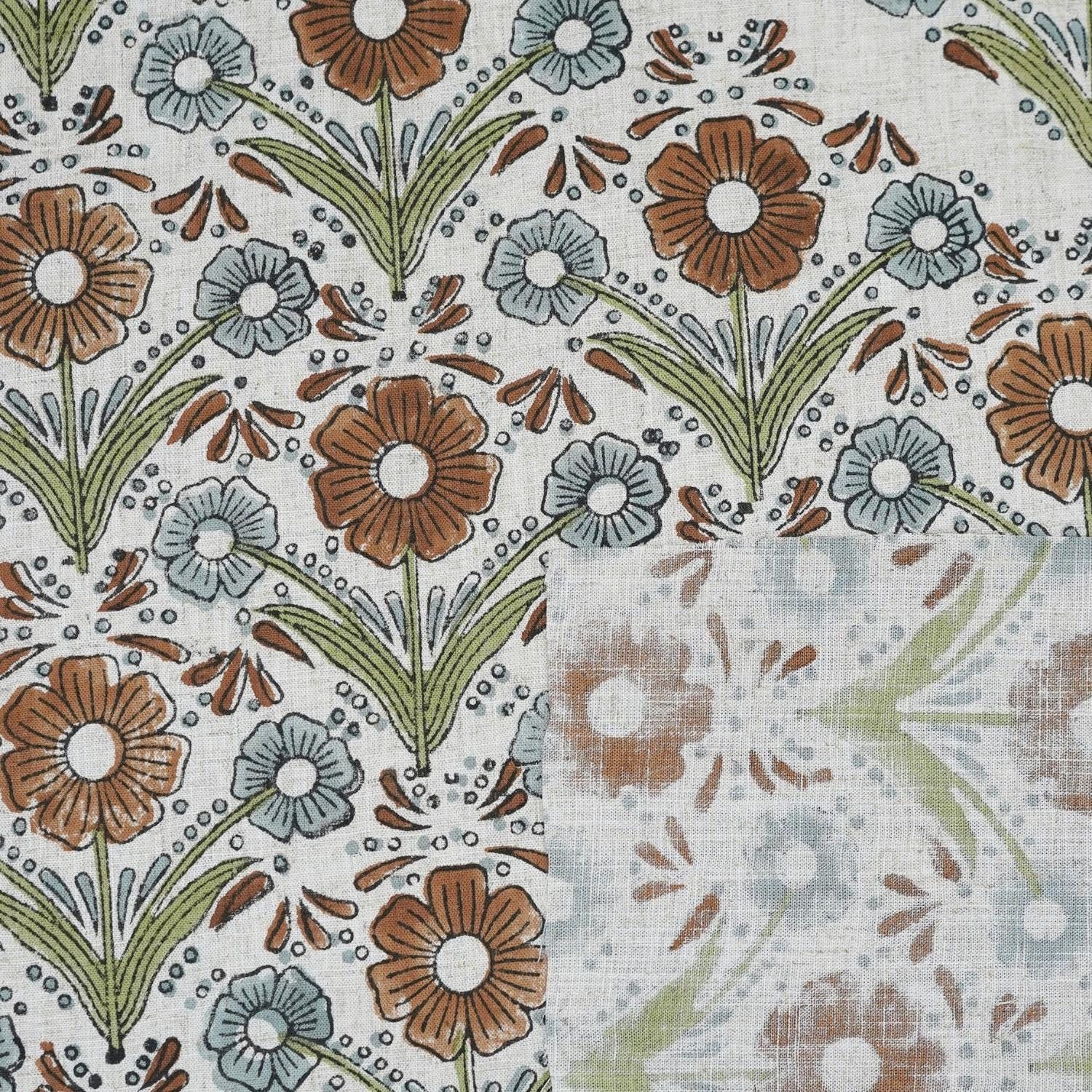 VISCOSE LINEN NATURAL FABRIC HAND BLOCK PRINT FLORAL HANDMADE LINEN - VANSHIKA