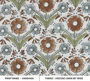 VISCOSE LINEN NATURAL FABRIC HAND BLOCK PRINT FLORAL HANDMADE LINEN - VANSHIKA