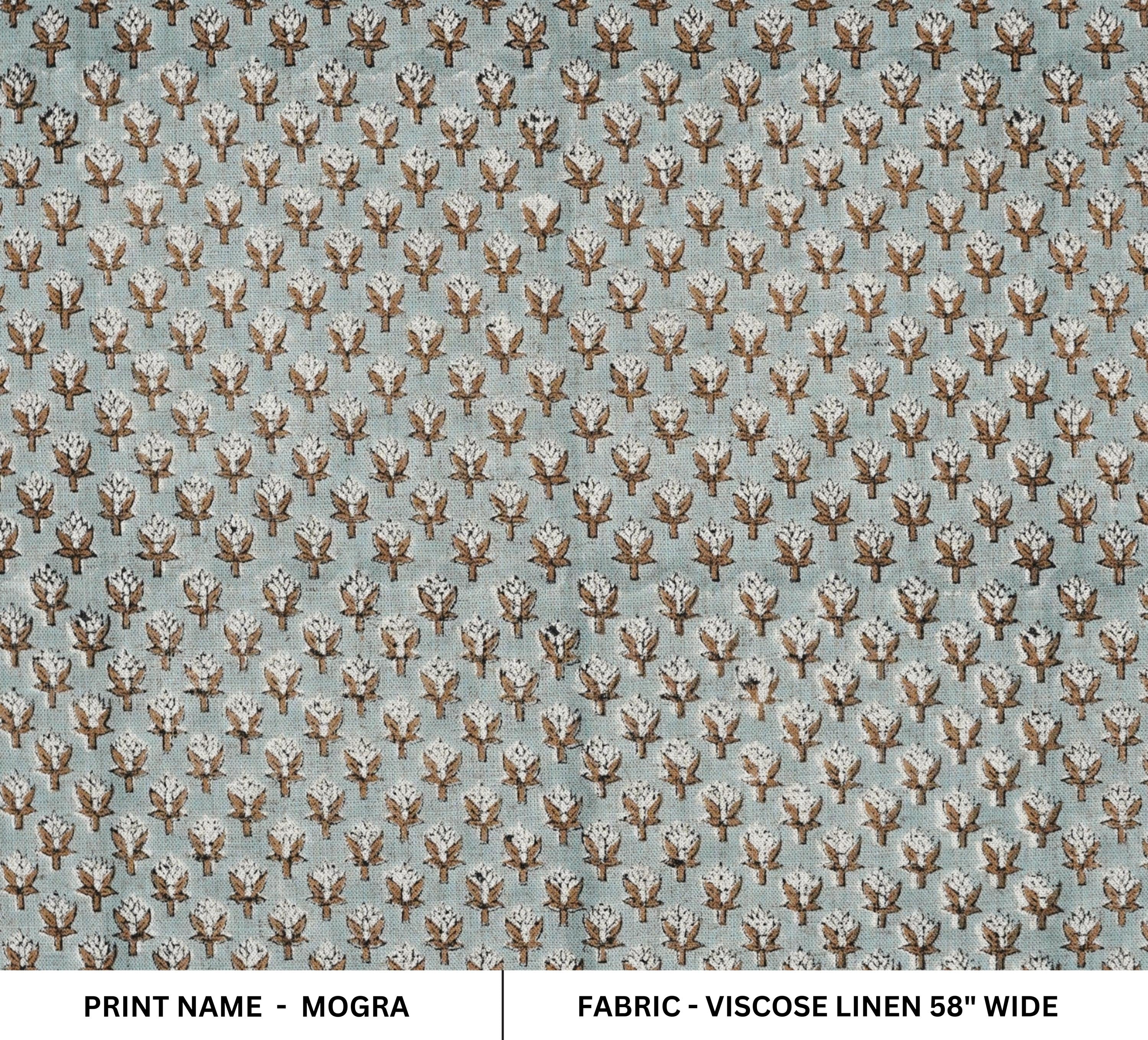 PRINTED VISCOSE LINEN FABRIC HAND BLOCK FLORAL ART- MOGRA