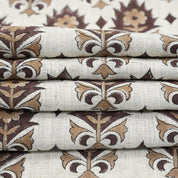 HANDBLOCK PRINTED THROW UPHOLSTERY VISCOSE LINEN BROWN AND BEIGE FLORAL FABRIC - KUSUM