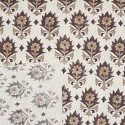 HANDBLOCK PRINTED THROW UPHOLSTERY VISCOSE LINEN BROWN AND BEIGE FLORAL FABRIC - KUSUM