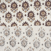 HANDBLOCK PRINTED THROW UPHOLSTERY VISCOSE LINEN BROWN AND BEIGE FLORAL FABRIC - KUSUM