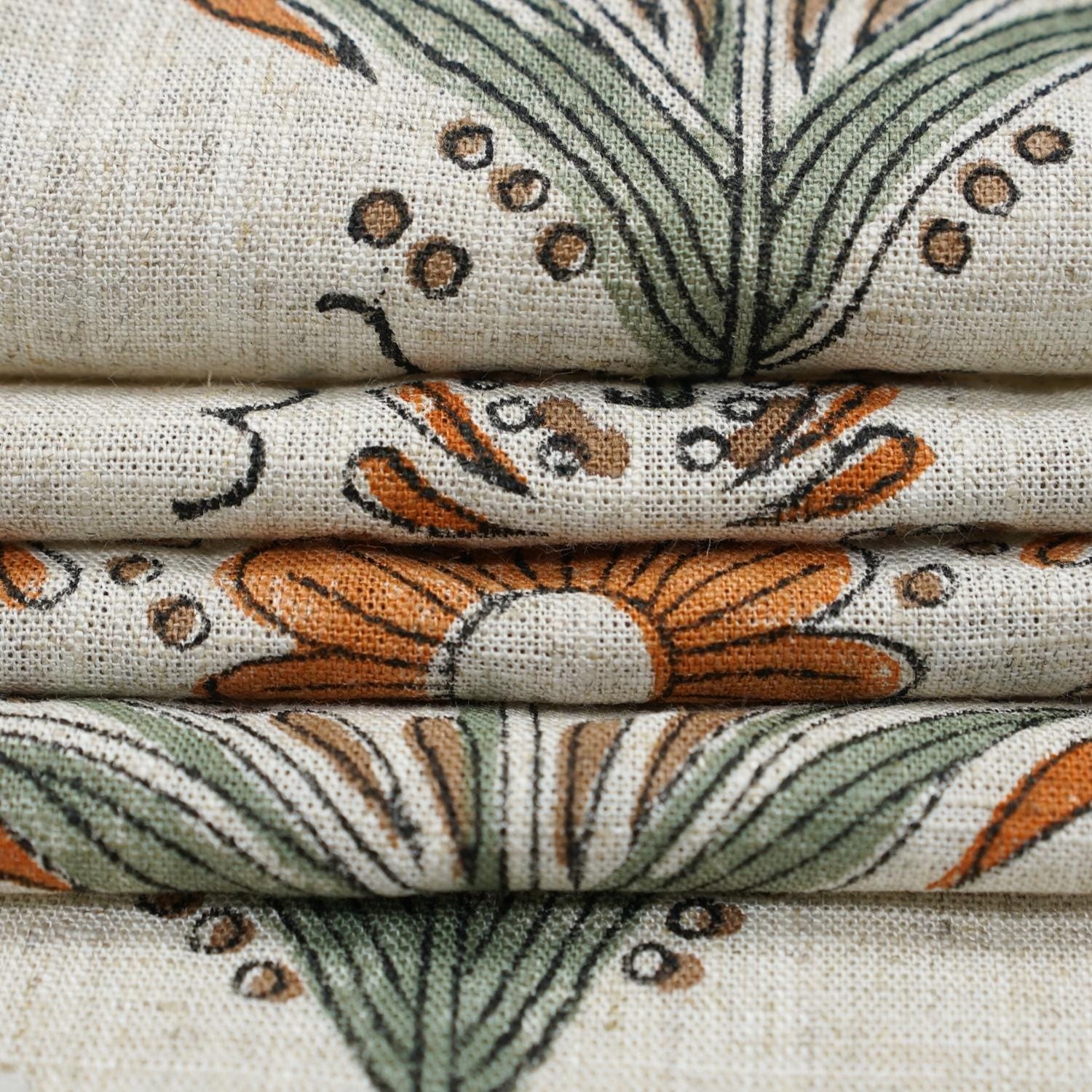 Handmade Printed Red & Orange Floral Viscose Linen Fabric - Vanshika Radiance