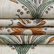 Handmade Printed Red & Orange Floral Viscose Linen Fabric - Vanshika Radiance