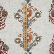 Handmade Printed Red & Orange Floral Viscose Linen Fabric - Vanshika Radiance