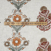 Handmade Printed Red & Orange Floral Viscose Linen Fabric - Vanshika Radiance