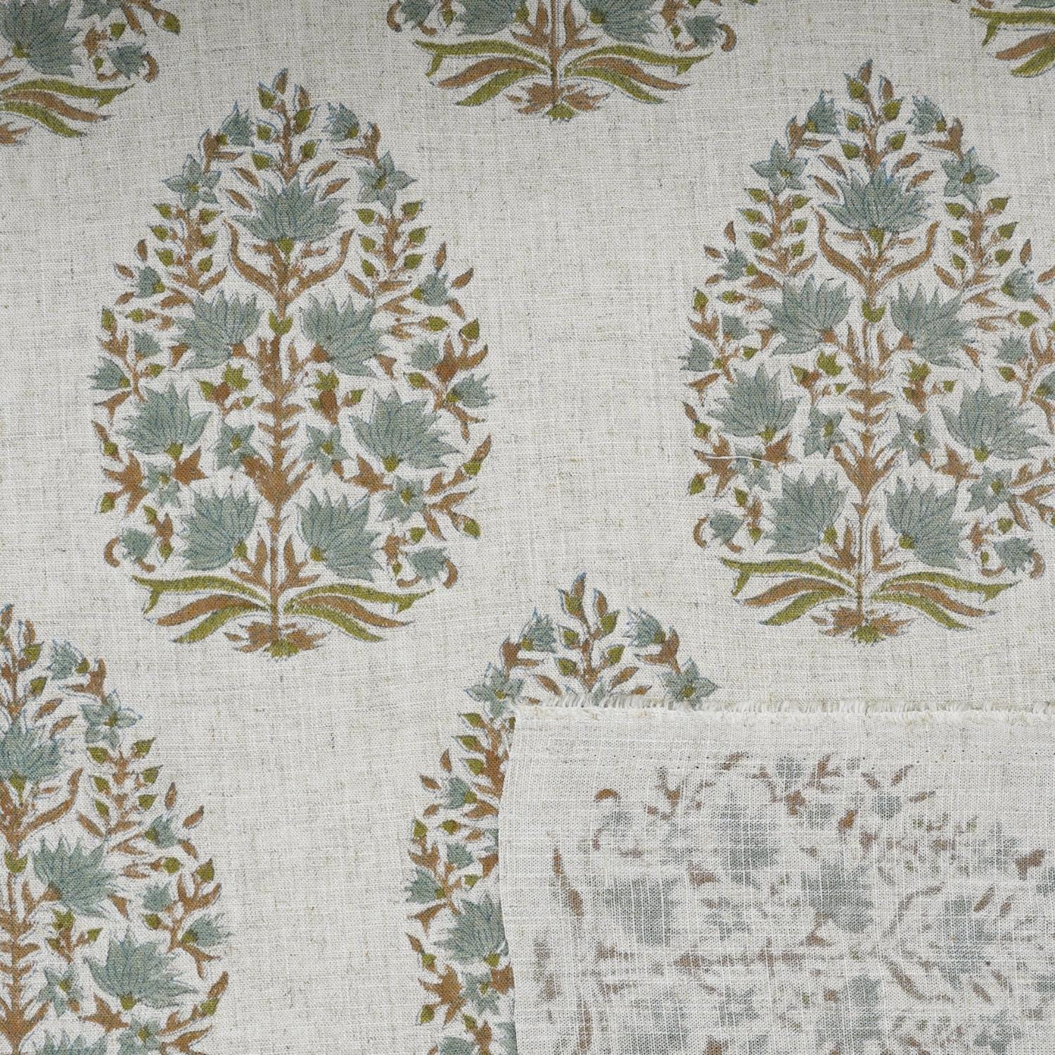 HAND BLOCK PRINT FABRIC VISCOSE LINEN UPHOLSTERY FABRIC  - KUMUD