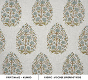HAND BLOCK PRINT FABRIC VISCOSE LINEN UPHOLSTERY FABRIC  - KUMUD
