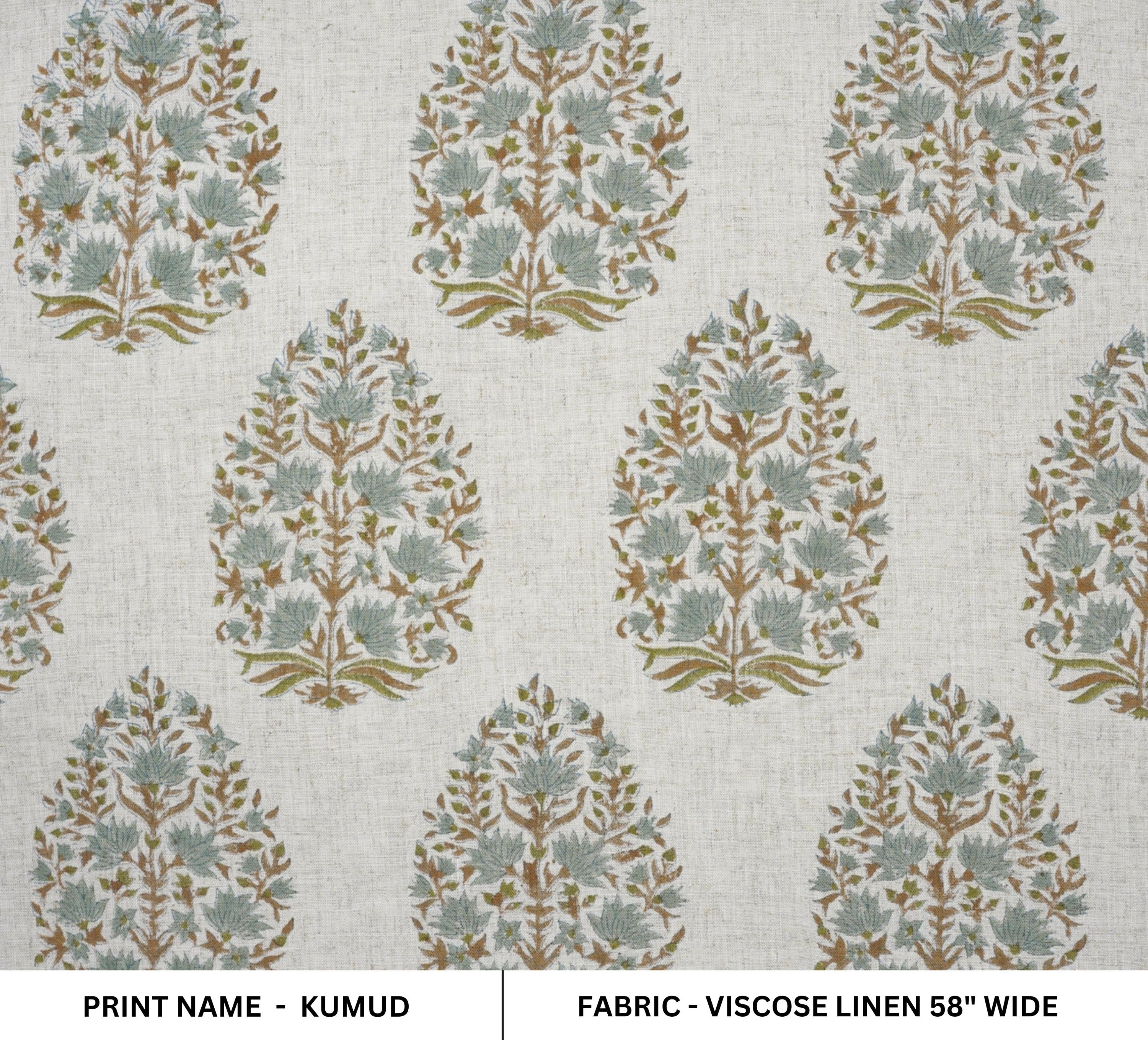 HAND BLOCK PRINT FABRIC VISCOSE LINEN UPHOLSTERY FABRIC  - KUMUD