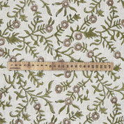 SEHJAN HAND BLOCK PRINTED FABRIC – GREEN & BEIGE FLORAL DESIGN ON ELEGANT VISCOSE LINEN