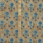FLORAL LINEN HAND BLOCK PRINT NATURAL FABRIC BLUE FLORAL - KUSUM