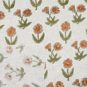 HAND BLOCK PRINTED VISCOSE LINEN FABRIC ORANGE & GREEN FLORAL DESIGN - KIRTI