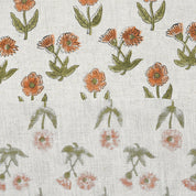 HAND BLOCK PRINTED VISCOSE LINEN FABRIC ORANGE & GREEN FLORAL DESIGN - KIRTI