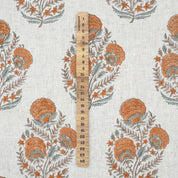 HAND BLOCK PRINT NATURAL LINEN FABRIC HANDCRAFTED ORANGE FLORAL PRINT - MOHINI