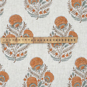 HAND BLOCK PRINT NATURAL LINEN FABRIC HANDCRAFTED ORANGE FLORAL PRINT - MOHINI