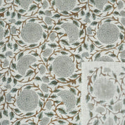 HAND BLOCK PRINTED VISCOSE LINEN UPHOLSTERY GRAY AND BROWN FLORAL FABRIC  - KARWACHAUTH