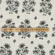 HAND BLOCK PRINTED FLORAL GRAY AND BROWN NATURAL VISCOSE LINEN FABRIC - SADABAHAR
