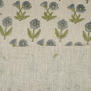 Block Printed Throw Boho Gray Green Floral Handmade Thick Linen Pure Fabirc For Farmhouse - KIRTI