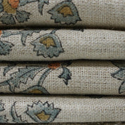 Gray & Green Floral Boho Block Printed Handmade Quilted Thick Pure Linen Throw Fabric - SADABAHAR
