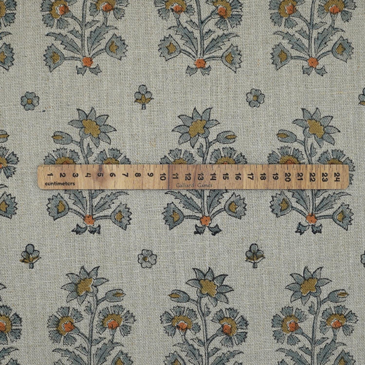 Gray & Green Floral Boho Block Printed Handmade Quilted Thick Pure Linen Throw Fabric - SADABAHAR