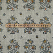 Gray & Green Floral Boho Block Printed Handmade Quilted Thick Pure Linen Throw Fabric - SADABAHAR