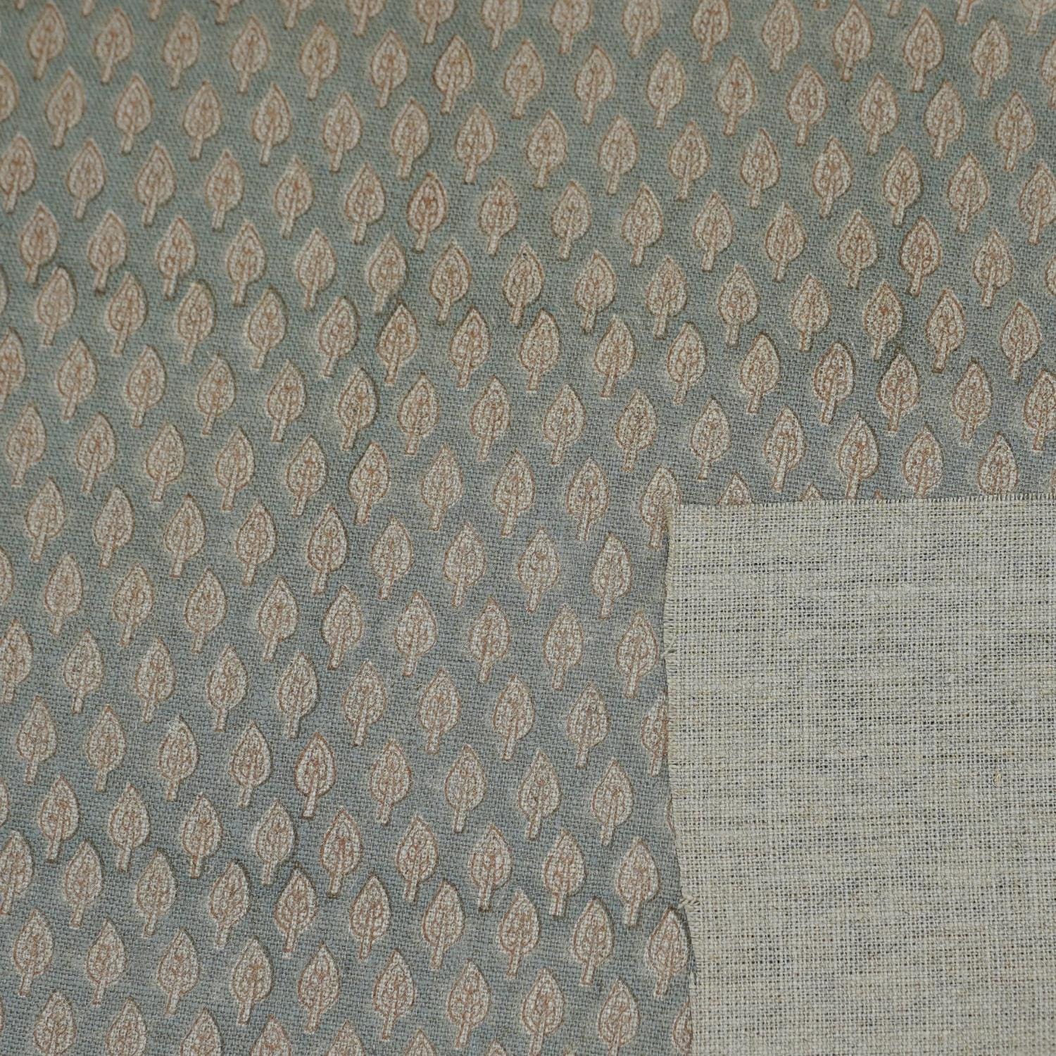 Handcraft Block Printed Throw Boho Green Floral Thick Linen Fabric For Curtains - KHUSHBU