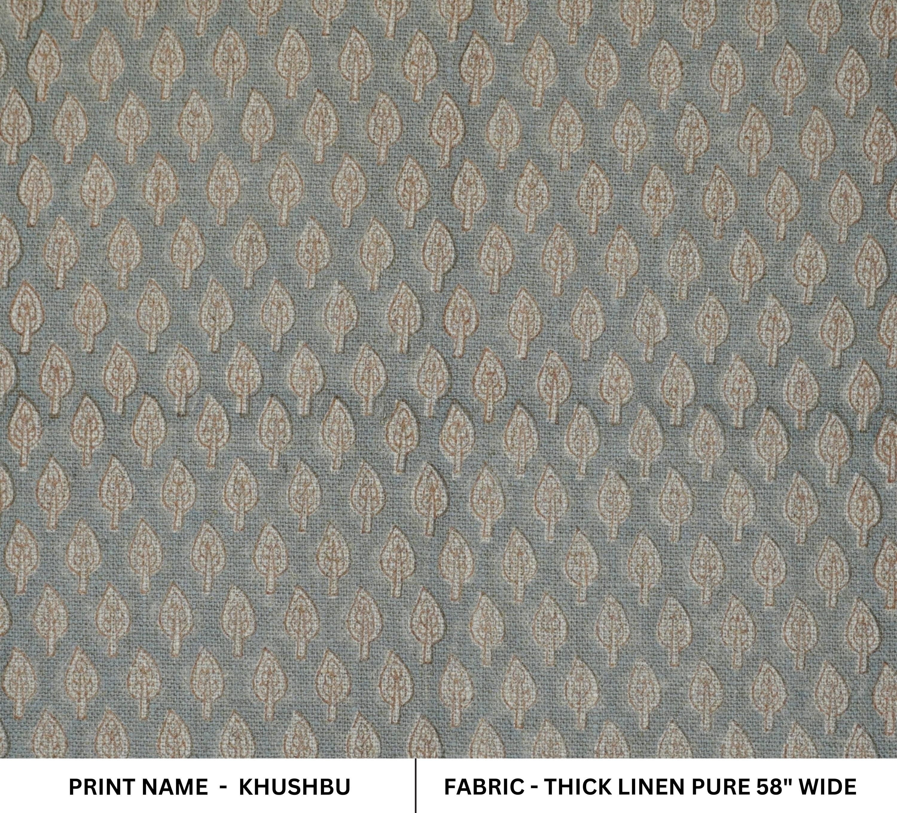 Handcraft Block Printed Throw Boho Green Floral Thick Linen Fabric For Curtains - KHUSHBU