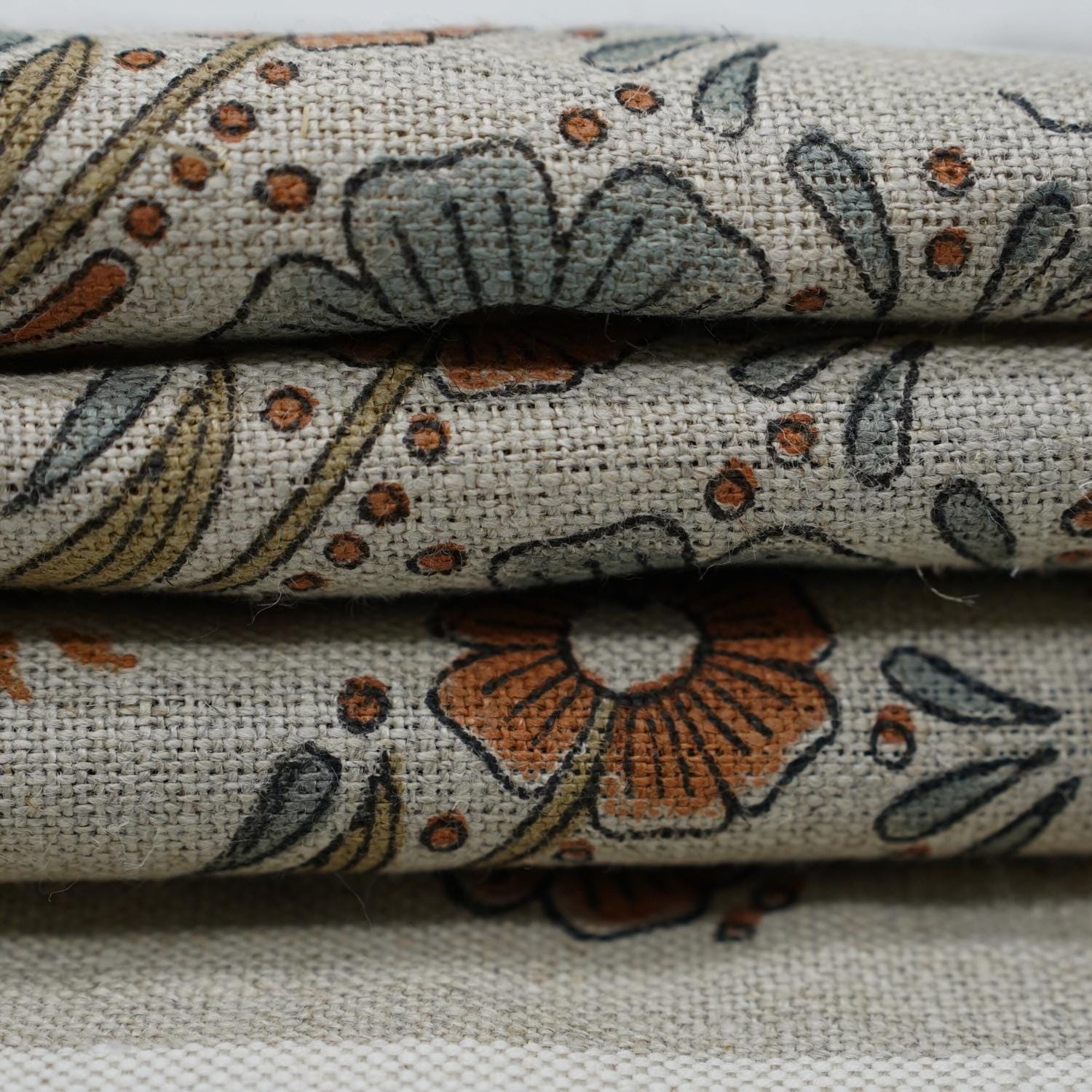 Rose Block Print Thick Linen fabric - VANSHIKA