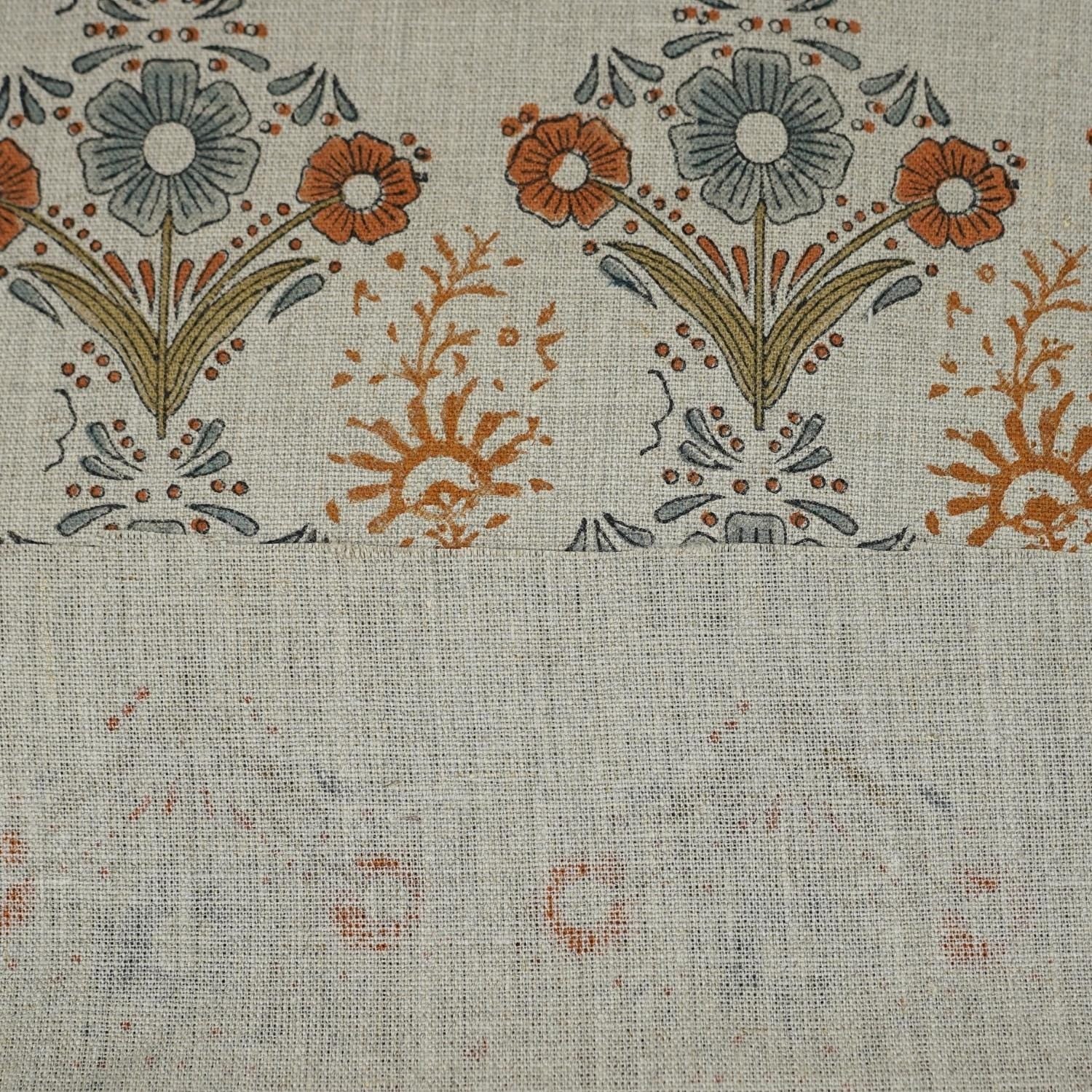 Rose Block Print Thick Linen fabric - VANSHIKA
