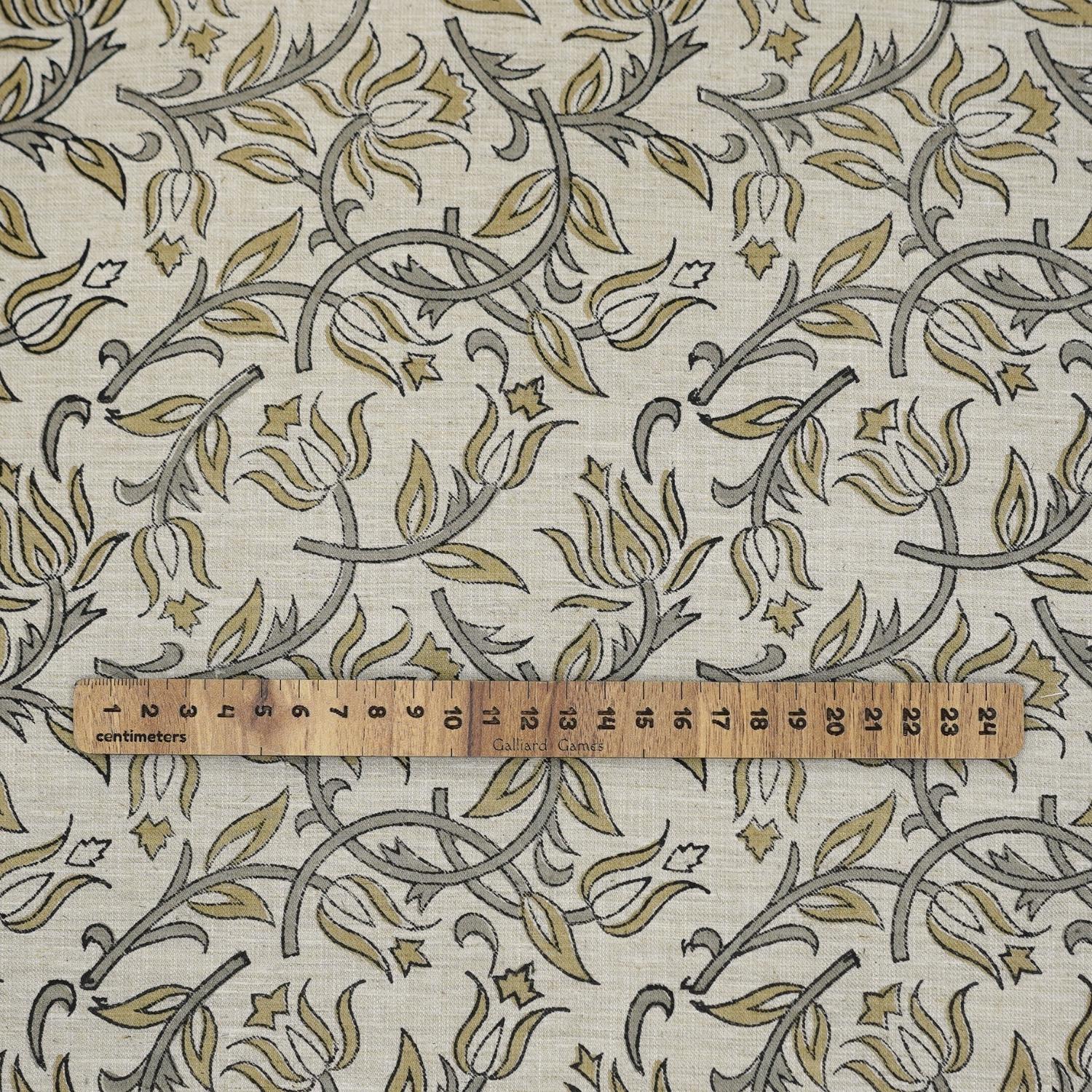 Handblock Printed Throw Boho Green and Gray Floral Linen Blend Natural Fabric - KAMAL DUTTA