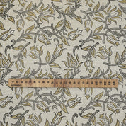 Handblock Printed Throw Boho Green and Gray Floral Linen Blend Natural Fabric - KAMAL DUTTA