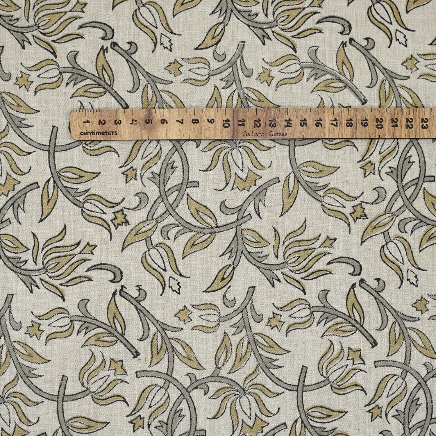 Handblock Printed Throw Boho Green and Gray Floral Linen Blend Natural Fabric - KAMAL DUTTA