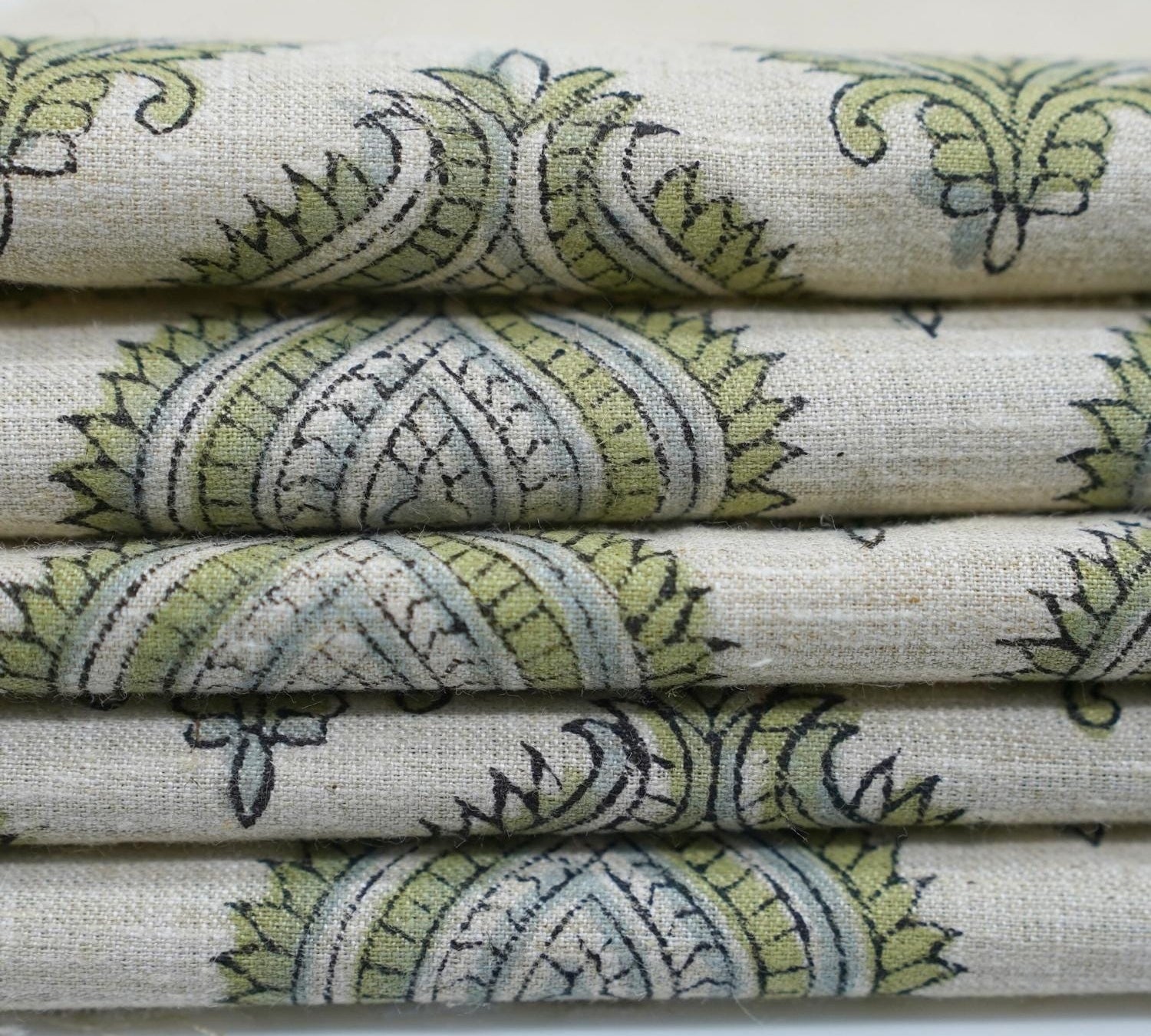 Handcraft Printed Brownish Floral Linen Blend Fabric - Uday Elegance