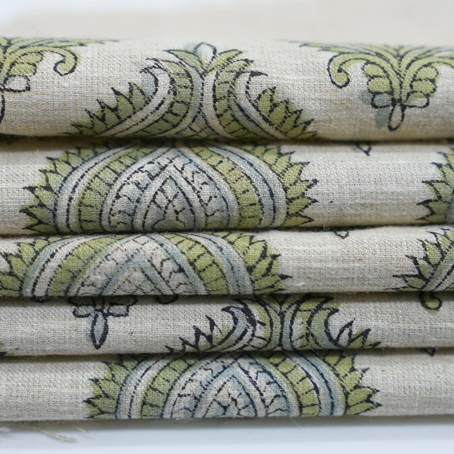 Handcraft Printed Brownish Floral Linen Blend Fabric - Uday Elegance