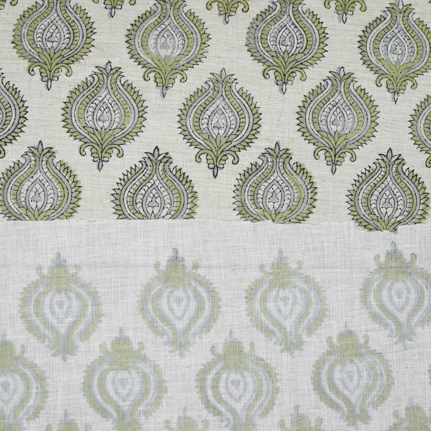 Handcraft Printed Brownish Floral Linen Blend Fabric - Uday Elegance