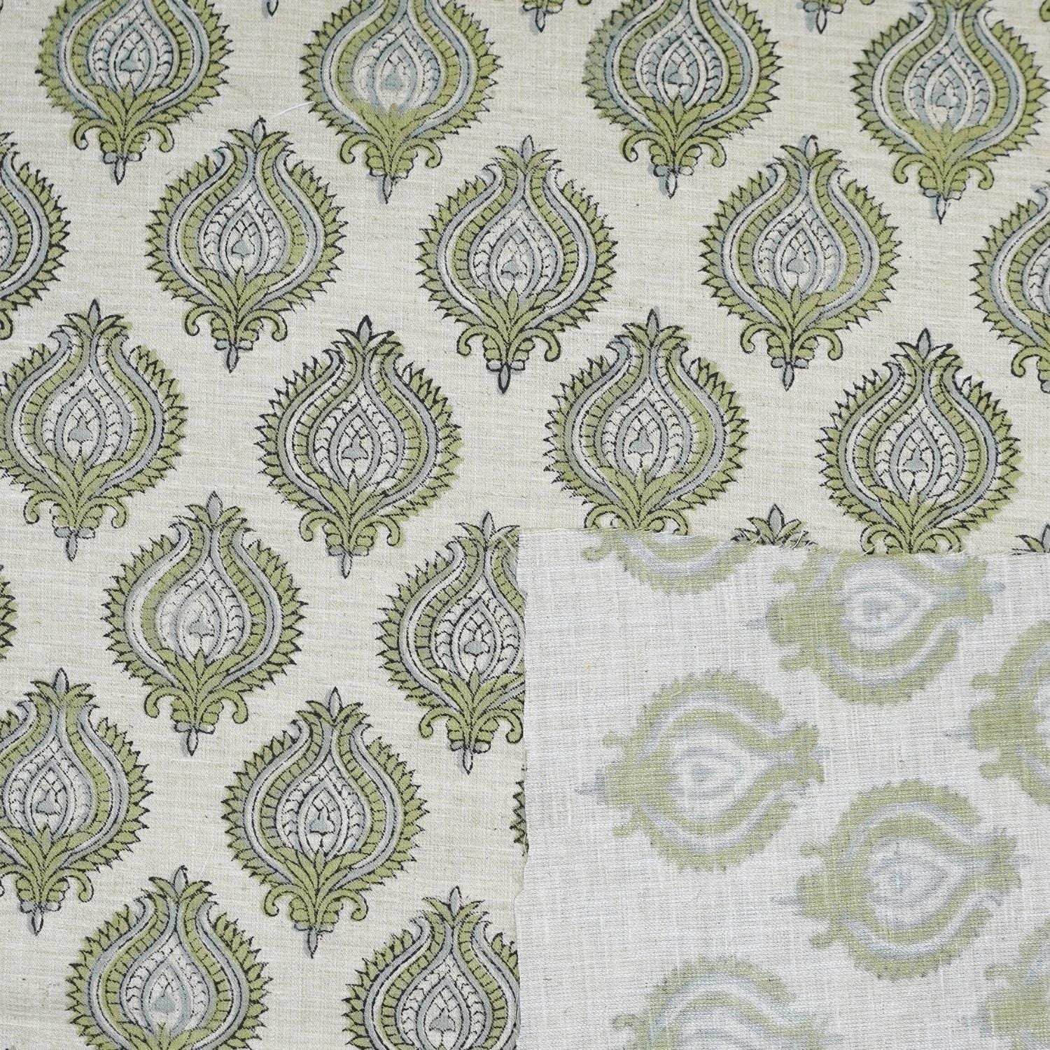 Handcraft Printed Brownish Floral Linen Blend Fabric - Uday Elegance