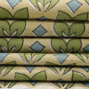 LINEN BLEND HAND BLOCK PRINTED FABRIC – TITLEE GREEN FLORAL IN GRAY & GREEN FOR FARMHOUSE DECOR
