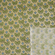 LINEN BLEND HAND BLOCK PRINTED FABRIC – TITLEE GREEN FLORAL IN GRAY & GREEN FOR FARMHOUSE DECOR