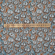 HAND BLOCK PRINTED FABRIC GRAY AND BROWN HEART VINE – FLORAL VISCOSE LINEN FOR ELEGANT LIVING ROOM