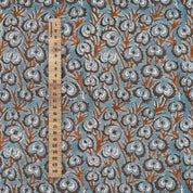 HAND BLOCK PRINTED FABRIC GRAY AND BROWN HEART VINE – FLORAL VISCOSE LINEN FOR ELEGANT LIVING ROOM