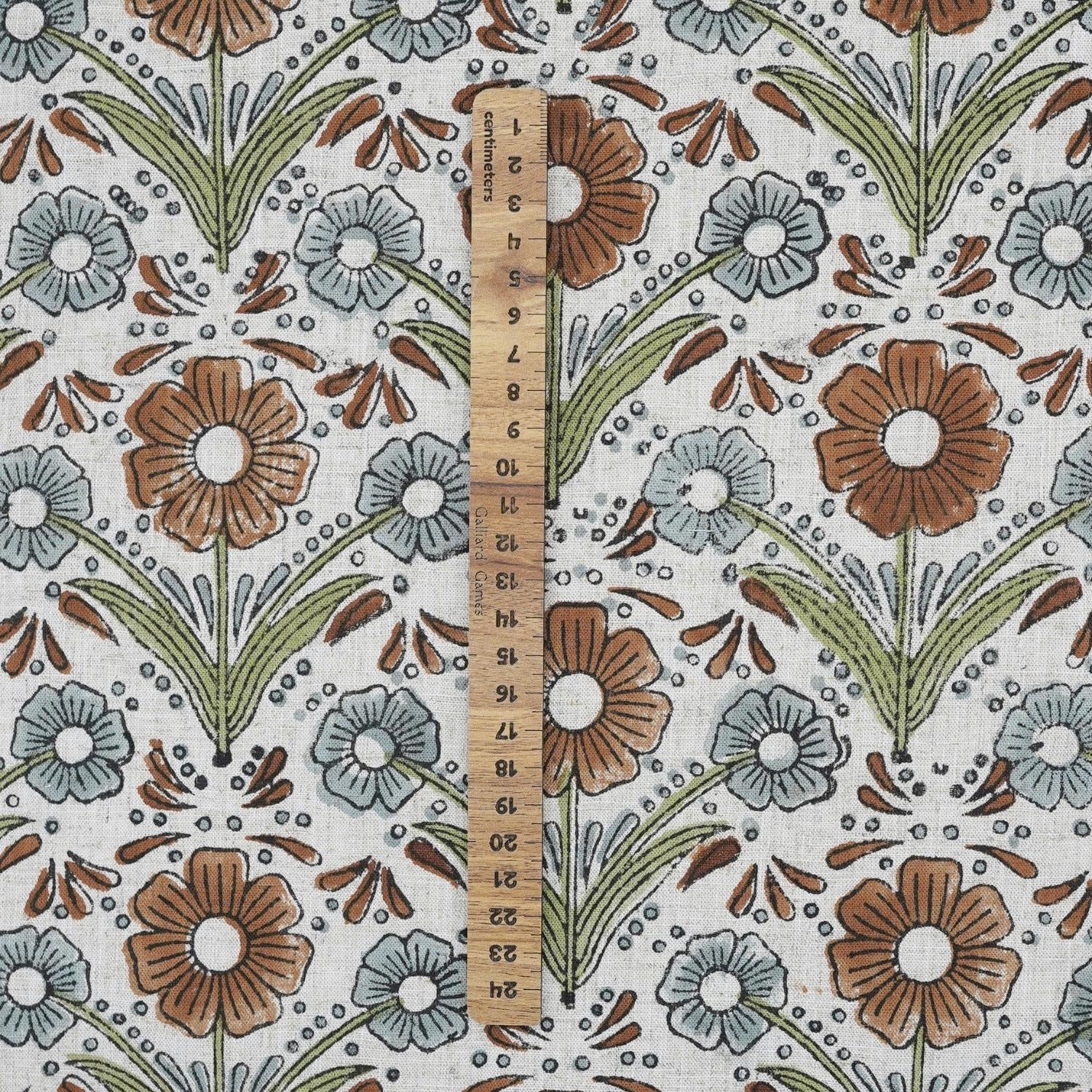 VISCOSE LINEN NATURAL FABRIC HAND BLOCK PRINT FLORAL HANDMADE LINEN - VANSHIKA