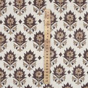 HANDBLOCK PRINTED THROW UPHOLSTERY VISCOSE LINEN BROWN AND BEIGE FLORAL FABRIC - KUSUM