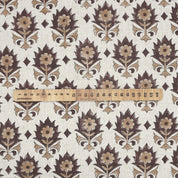 HANDBLOCK PRINTED THROW UPHOLSTERY VISCOSE LINEN BROWN AND BEIGE FLORAL FABRIC - KUSUM