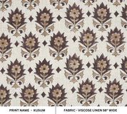 HANDBLOCK PRINTED THROW UPHOLSTERY VISCOSE LINEN BROWN AND BEIGE FLORAL FABRIC - KUSUM