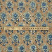 FLORAL LINEN HAND BLOCK PRINT NATURAL FABRIC BLUE FLORAL - KUSUM