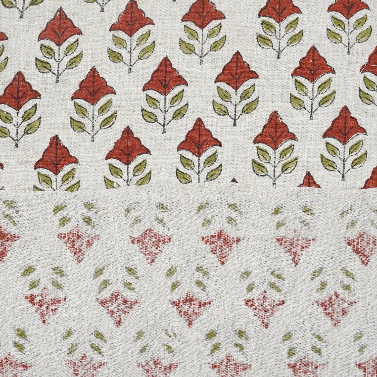 HANDMADE VISCOSE LINEN PREMIUM DESIGNER MAYUR FLORAL FABRIC – RED & GREEN INDOOR ROOM