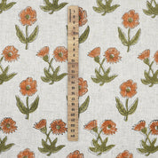 HAND BLOCK PRINTED VISCOSE LINEN FABRIC ORANGE & GREEN FLORAL DESIGN - KIRTI
