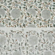 HAND BLOCK PRINTED VISCOSE LINEN UPHOLSTERY GRAY AND BROWN FLORAL FABRIC  - KARWACHAUTH