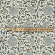 HAND BLOCK PRINTED VISCOSE LINEN UPHOLSTERY GRAY AND BROWN FLORAL FABRIC  - KARWACHAUTH