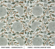 HAND BLOCK PRINTED VISCOSE LINEN UPHOLSTERY GRAY AND BROWN FLORAL FABRIC  - KARWACHAUTH